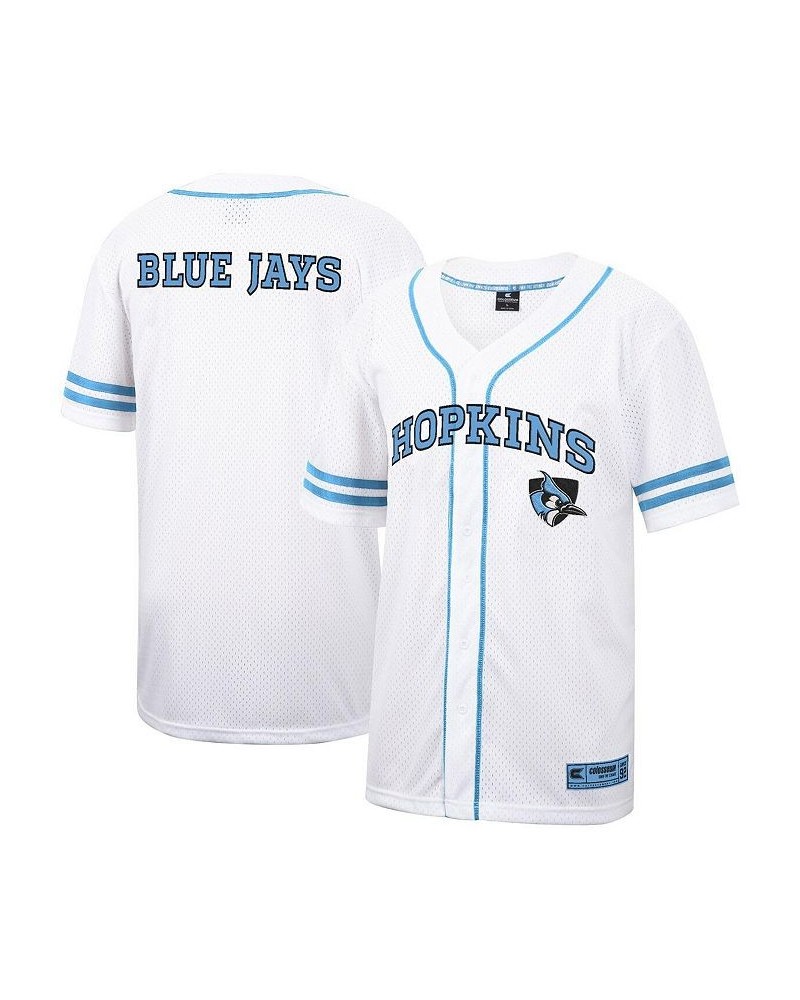 Men's White Johns Hopkins Blue Jays Free-Spirited Full-Button Baseball Jersey $33.00 Jersey