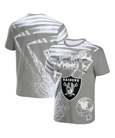 Men's NFL X Staple Gray Las Vegas Raiders Team Slogan All Over Print Short Sleeve T-shirt $18.00 T-Shirts