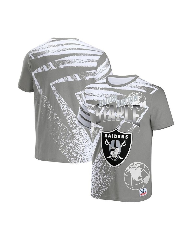 Men's NFL X Staple Gray Las Vegas Raiders Team Slogan All Over Print Short Sleeve T-shirt $18.00 T-Shirts