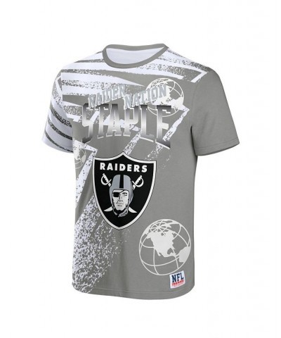 Men's NFL X Staple Gray Las Vegas Raiders Team Slogan All Over Print Short Sleeve T-shirt $18.00 T-Shirts