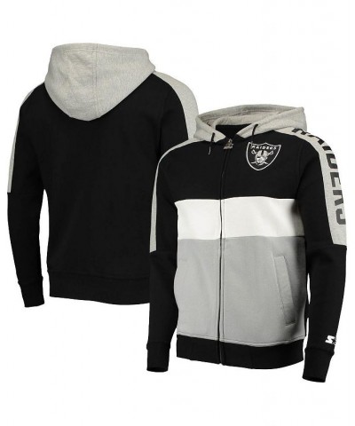 Men's Black and Silver Las Vegas Raiders Playoffs Color Block Full-Zip Hoodie $35.69 Sweatshirt