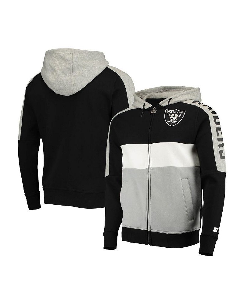 Men's Black and Silver Las Vegas Raiders Playoffs Color Block Full-Zip Hoodie $35.69 Sweatshirt