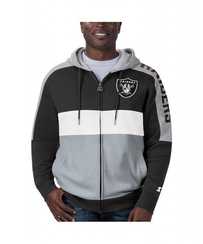 Men's Black and Silver Las Vegas Raiders Playoffs Color Block Full-Zip Hoodie $35.69 Sweatshirt