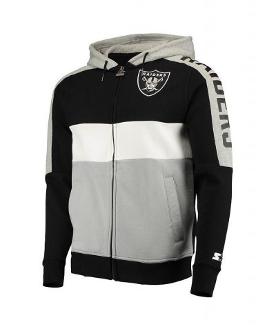 Men's Black and Silver Las Vegas Raiders Playoffs Color Block Full-Zip Hoodie $35.69 Sweatshirt