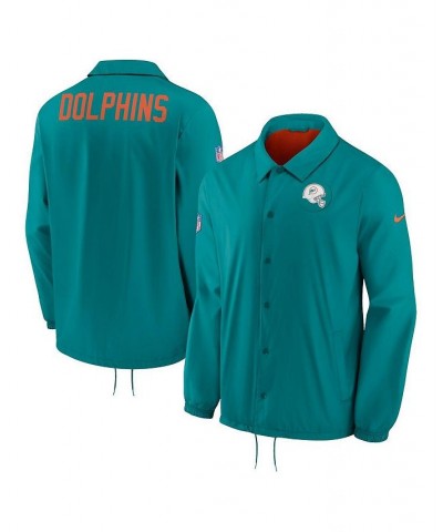 Men's Aqua Miami Dolphins Sideline Coaches Full-Snap Jacket $48.59 Jackets