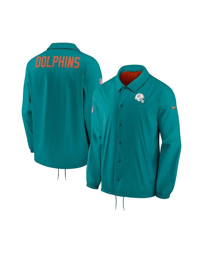 Men's Aqua Miami Dolphins Sideline Coaches Full-Snap Jacket $48.59 Jackets