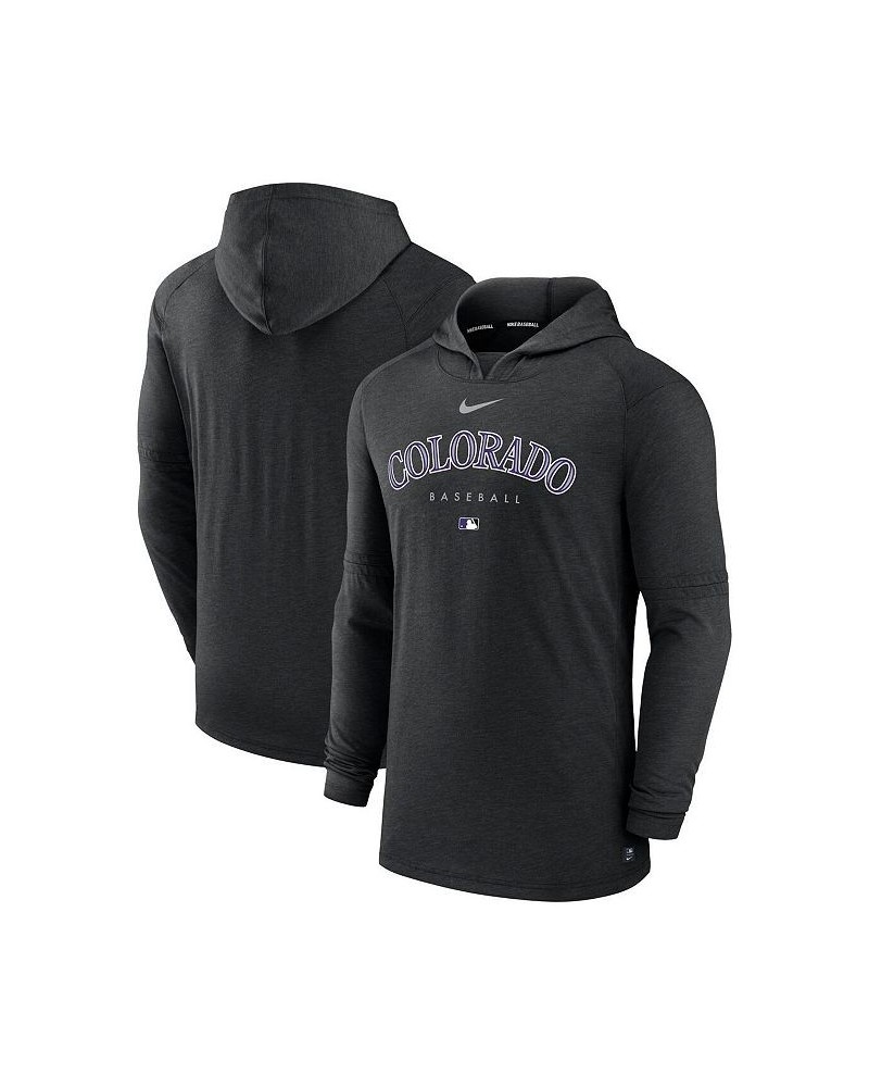 Men's Heather Black Colorado Rockies Authentic Collection Early Work Tri-Blend Performance Pullover Hoodie $43.99 Sweatshirt