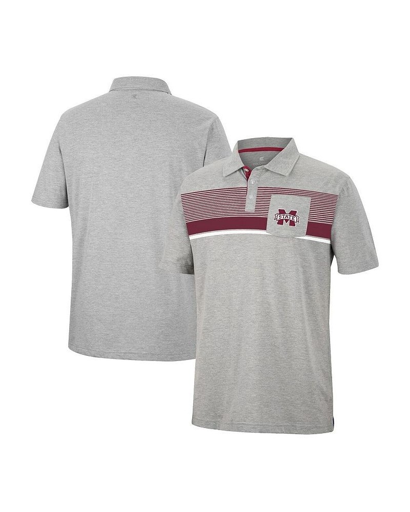 Men's Heathered Gray Mississippi State Bulldogs Golfer Pocket Polo Shirt $22.55 Polo Shirts