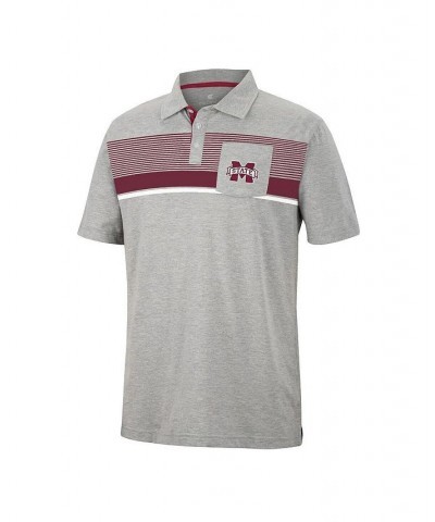 Men's Heathered Gray Mississippi State Bulldogs Golfer Pocket Polo Shirt $22.55 Polo Shirts