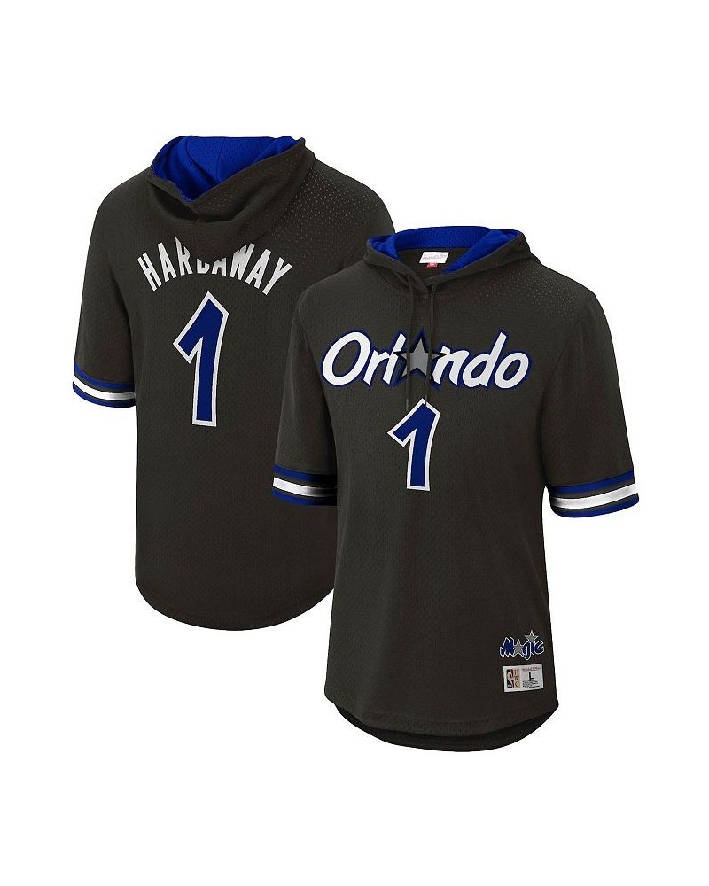 Men's Penny Hardaway Black Orlando Magic Mesh Hardwood Classics Name and Number Short Sleeve Hoodie $42.32 Sweatshirt