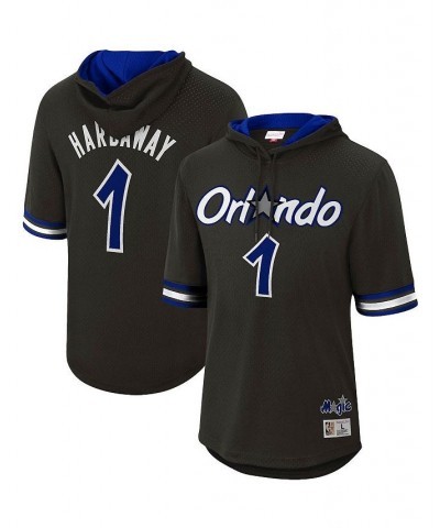 Men's Penny Hardaway Black Orlando Magic Mesh Hardwood Classics Name and Number Short Sleeve Hoodie $42.32 Sweatshirt