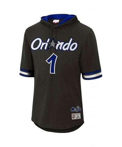 Men's Penny Hardaway Black Orlando Magic Mesh Hardwood Classics Name and Number Short Sleeve Hoodie $42.32 Sweatshirt