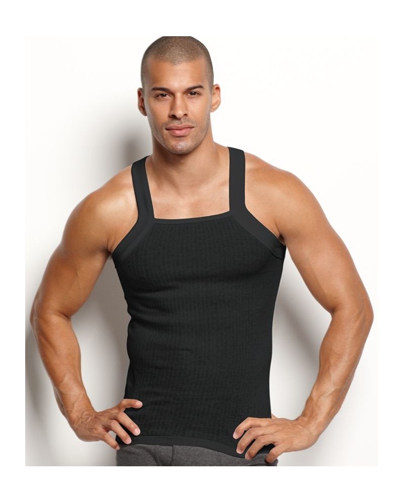 Men's Essential 2 Pack Square-Cut Tank Black $22.54 Undershirt