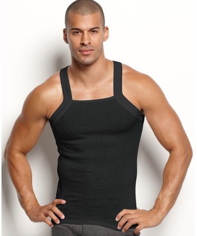 Men's Essential 2 Pack Square-Cut Tank Black $22.54 Undershirt