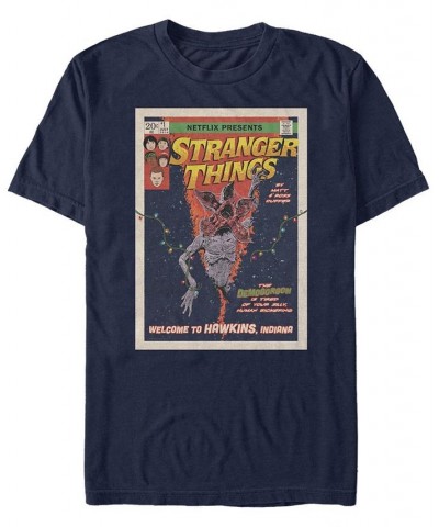 Men's Stranger Things Comic Cover Short Sleeve T-shirt Blue $17.84 T-Shirts
