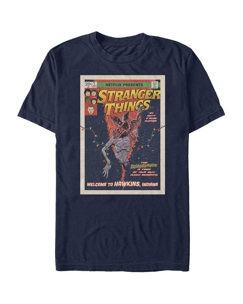 Men's Stranger Things Comic Cover Short Sleeve T-shirt Blue $17.84 T-Shirts