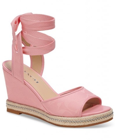Women's Page Signature Ankle-Tie Wedge Sandals Pink $97.50 Shoes
