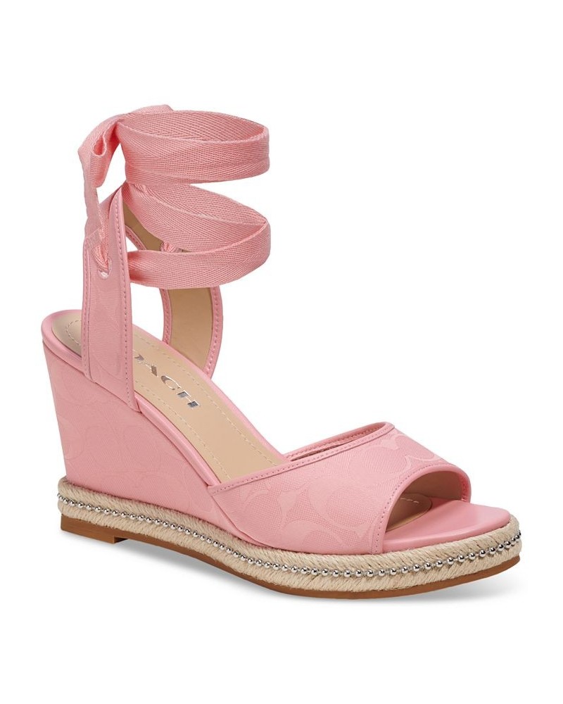 Women's Page Signature Ankle-Tie Wedge Sandals Pink $97.50 Shoes