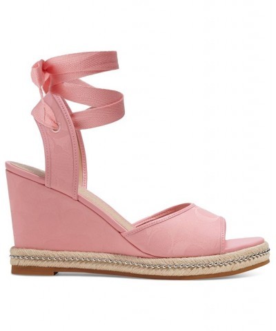 Women's Page Signature Ankle-Tie Wedge Sandals Pink $97.50 Shoes