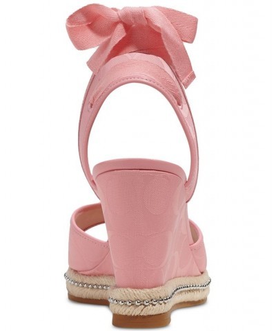 Women's Page Signature Ankle-Tie Wedge Sandals Pink $97.50 Shoes