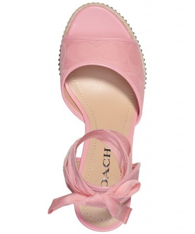 Women's Page Signature Ankle-Tie Wedge Sandals Pink $97.50 Shoes