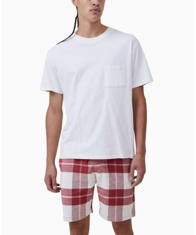 Men's Lounge Drawstring Pajama Shorts Red, Vintage White Check $24.74 Pajama