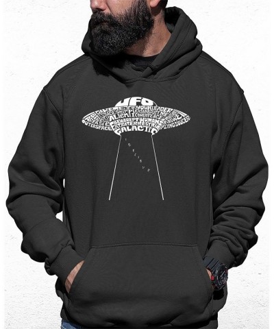Men's Flying Saucer UFO Word Art Hooded Sweatshirt Gray $31.19 Sweatshirt