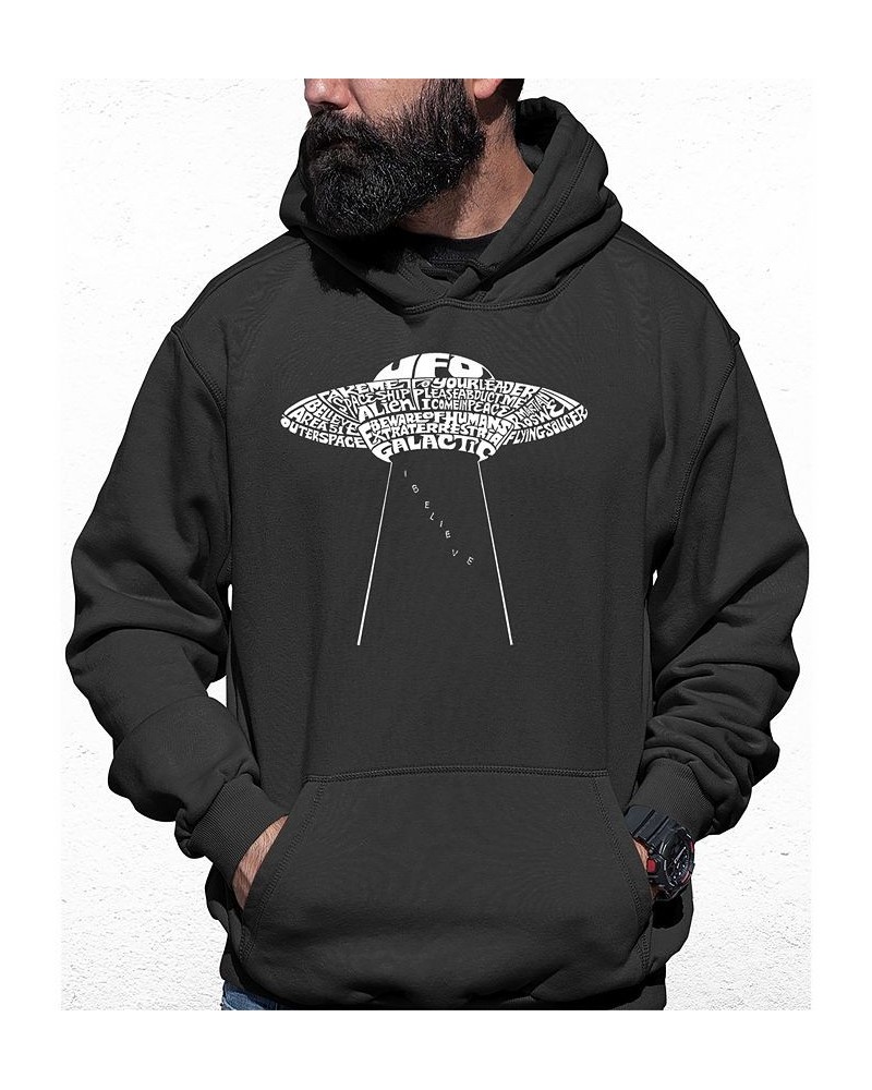 Men's Flying Saucer UFO Word Art Hooded Sweatshirt Gray $31.19 Sweatshirt