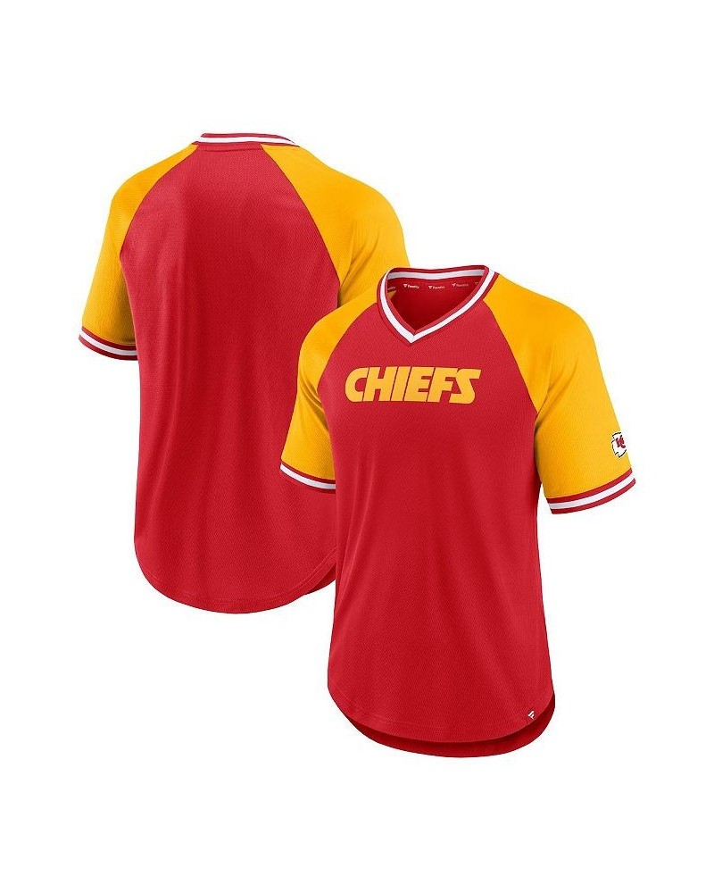 Men's Branded Red Kansas City Chiefs Second Wind Raglan V-Neck T-shirt $35.39 T-Shirts