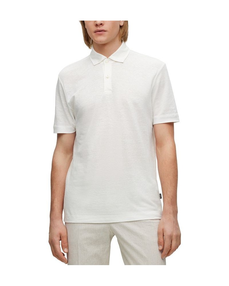 BOSS Men's Regular-Fit Two-Tone Linen Polo Shirt White $61.62 Polo Shirts