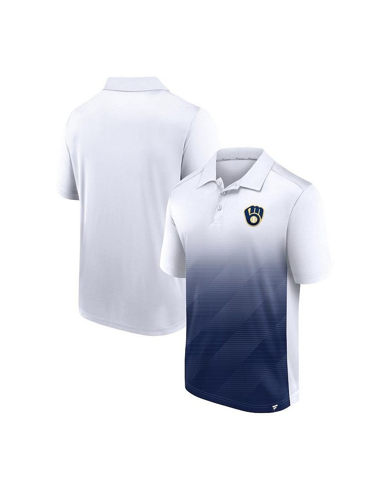 Men's Branded White and Navy Milwaukee Brewers Iconic Parameter Sublimated Polo Shirt $29.90 Polo Shirts