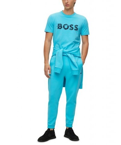 BOSS Men's Metallic Logo Cotton-Blend Tracksuit Bottoms Blue $53.76 Pants