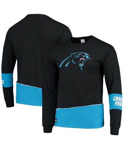 Men's Black, Blue Carolina Panthers Upcycled Angle Long Sleeve T-shirt $33.14 T-Shirts