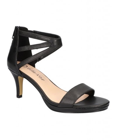 Women's Everly Heeled Sandals Black Leather $41.60 Shoes