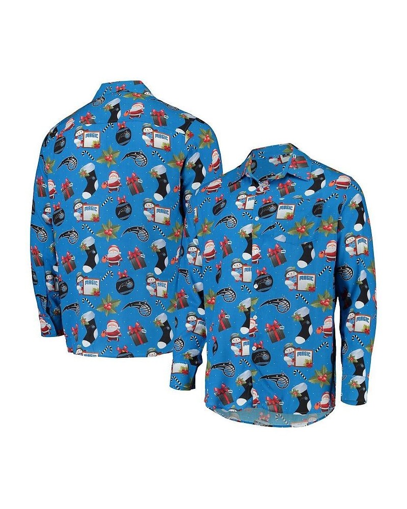 Men's Blue Orlando Magic Floral Winter Explosion Long Sleeve Button-Up Shirt $33.00 Shirts