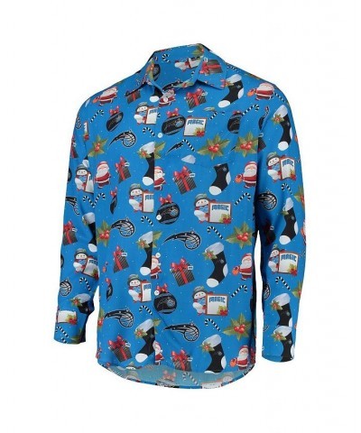 Men's Blue Orlando Magic Floral Winter Explosion Long Sleeve Button-Up Shirt $33.00 Shirts