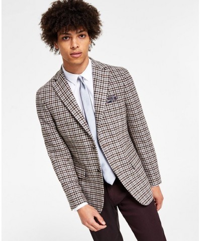 Men's Slim-Fit Brown & Gray Check Sport Coat Brown $50.95 Blazers