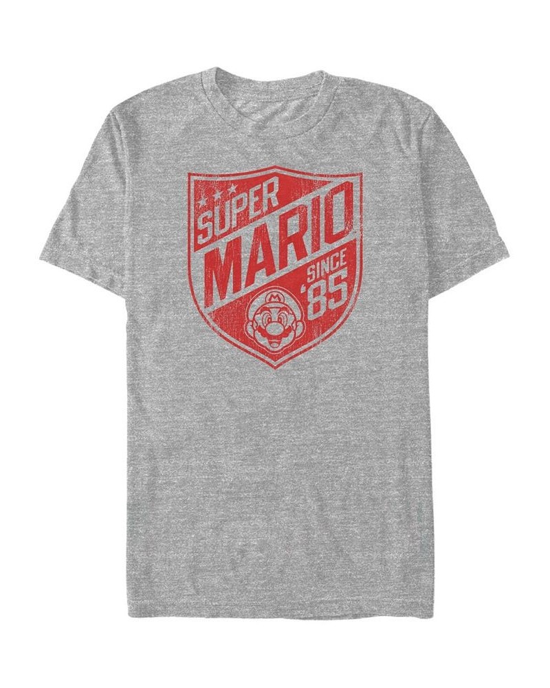 Nintendo Men's Super Mario Since '85 Shield Logo Short Sleeve T-Shirt Gray $14.70 T-Shirts