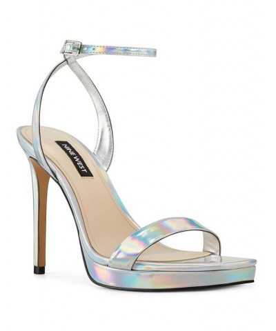 Women's Zadie Square Toe Stiletto Heel Dress Sandals Gray $51.48 Shoes