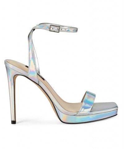 Women's Zadie Square Toe Stiletto Heel Dress Sandals Gray $51.48 Shoes