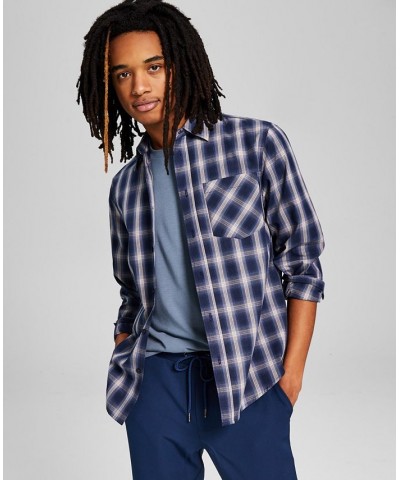 Men's Woven Plaid Long-Sleeve Button-Up Shirt Multi $15.60 Shirts