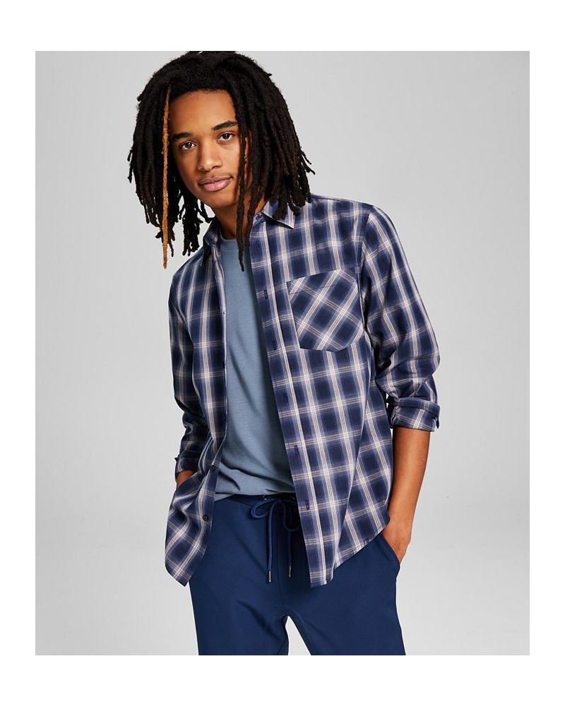 Men's Woven Plaid Long-Sleeve Button-Up Shirt Multi $15.60 Shirts