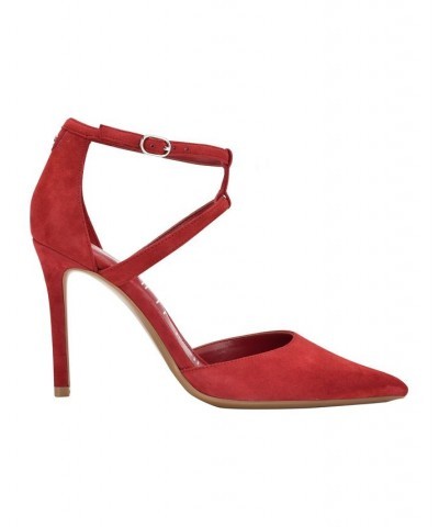 Women's Dentel Ankle Strap Dress Pumps Red $25.77 Shoes