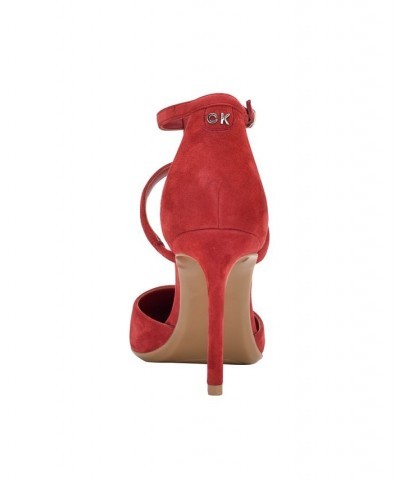 Women's Dentel Ankle Strap Dress Pumps Red $25.77 Shoes