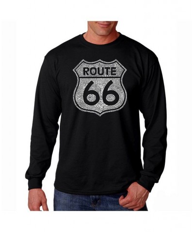 Men's Word Art Long Sleeve T-Shirt- Route 66 Black $19.20 T-Shirts