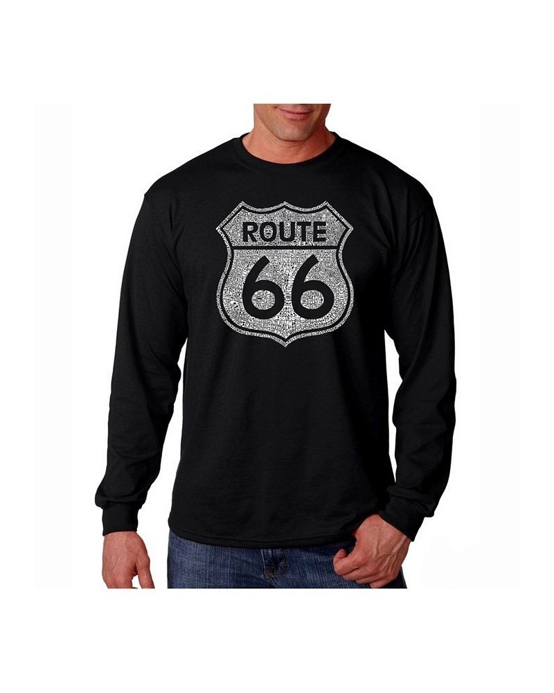 Men's Word Art Long Sleeve T-Shirt- Route 66 Black $19.20 T-Shirts