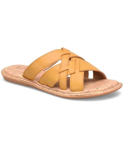 Women's Mona Comfort Flat Sandal Yellow $28.42 Shoes