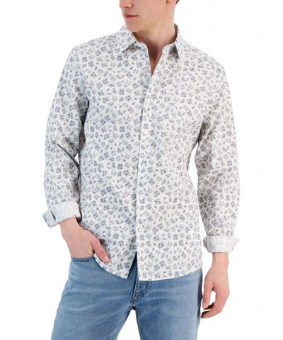 Men's Slim-Fit Stretch Multi Floral Bouquet Print Long-Sleeve Button-Up Shirt White $29.60 Shirts