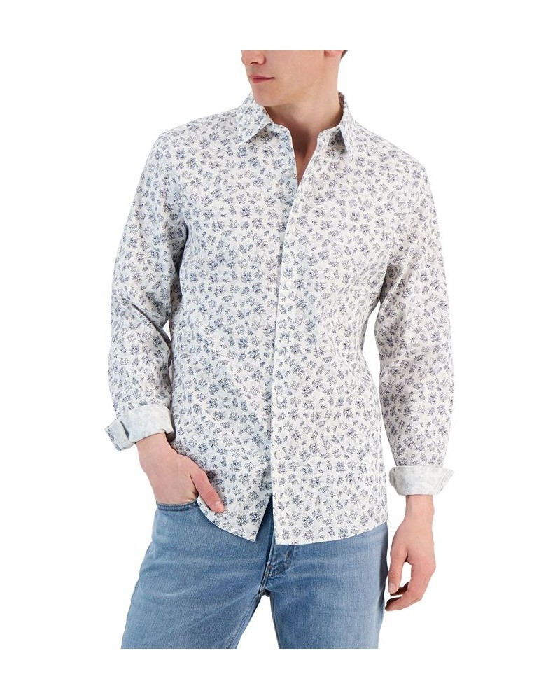 Men's Slim-Fit Stretch Multi Floral Bouquet Print Long-Sleeve Button-Up Shirt White $29.60 Shirts