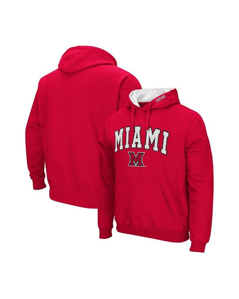 Men's Red Miami University Redhawks Arch and Logo Pullover Hoodie $23.65 Sweatshirt